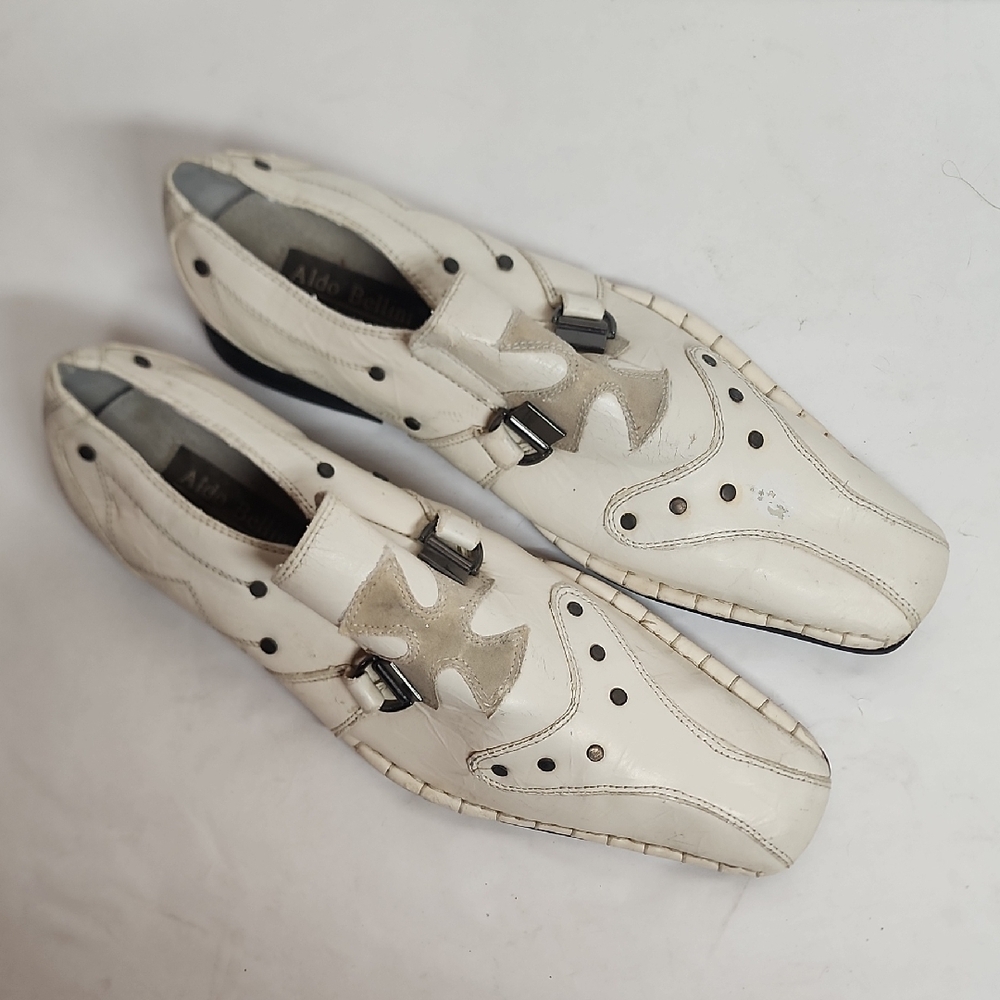 Aldo Bellini Italy Mens Off White Leather Studded Awesome Shoes Sz9 Renaissance